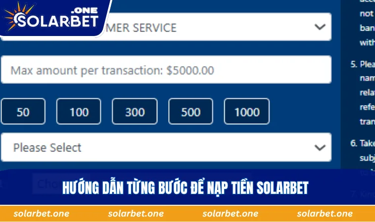 Hướng dẫn từng bước để nạp tiền SOLARBET
