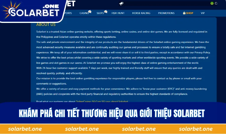 Khám phá chi tiết thương hiệu qua giới thiệu SOLARBET
