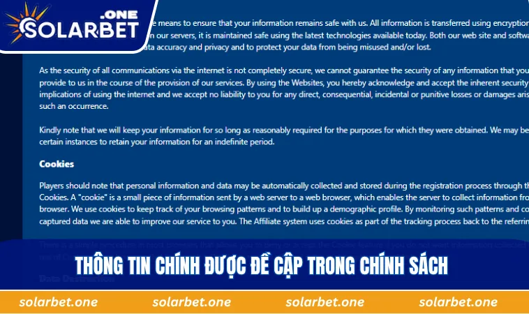 Thông tin chính được đề cập trong chính sách